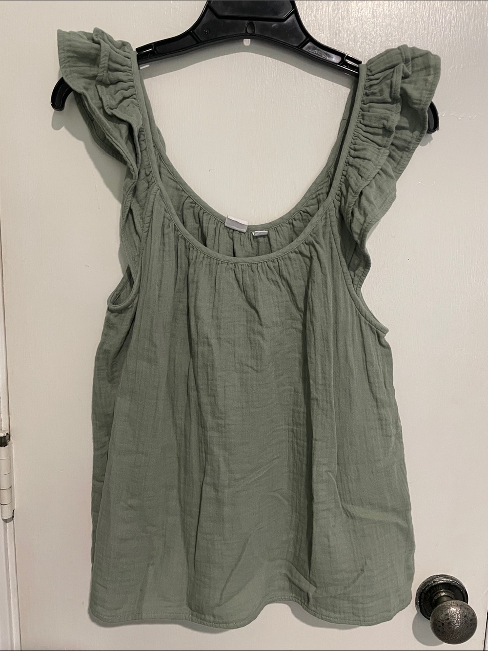 GAP Sage Green Ruffle Strap Cotton muslin oversized sleeveless top